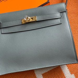 Replica Hermes Kelly Danse 22cm Bag in Gray Evercolor Leather with Gold Buckle