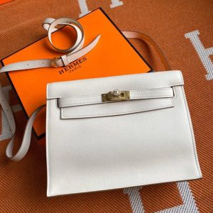 Replica Hermes Kelly Danse 22cm Bag in White Evercolor Leather with Gold Buckle