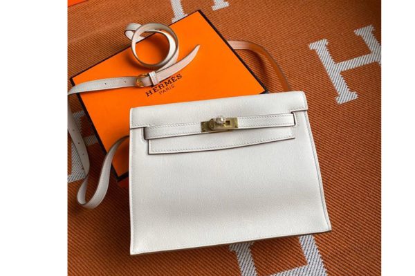 Replica Hermes Kelly Danse 22cm Bag in White Evercolor Leather with Gold Buckle