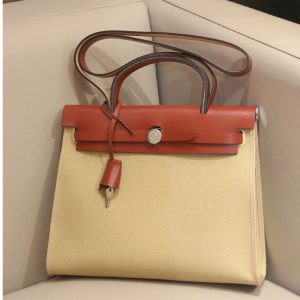 Replica Hermes herbag zip 31 bag in Red/yellow Officier canvas and Leather