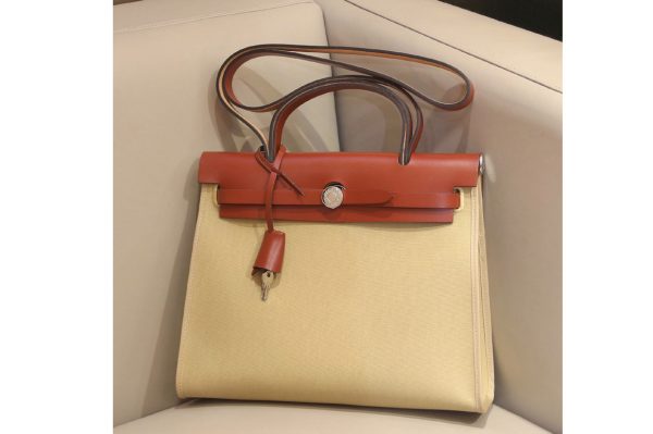 Replica Hermes herbag zip 31 bag in Red/yellow Officier canvas and Leather