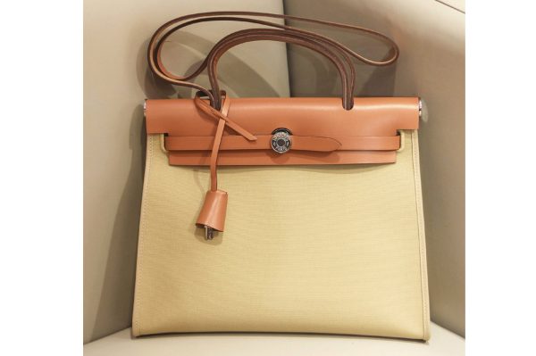 Replica Hermes herbag zip 31 bag in Brown/Yellow Officier canvas and Leather