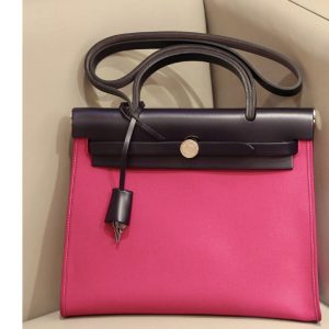 Replica Hermes herbag zip 31 bag in Black/Pink Officier canvas and Leather