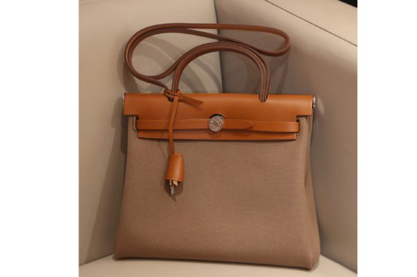 Replica Hermes herbag zip 31 bag in Brown/Grey Officier canvas and Leather