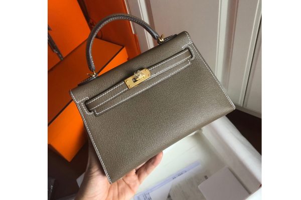 Replica Hermes Mini Kelly 19cm Bag Full Handmade in Elephant Gray Epsom Leather With Gold/Silver Buckle