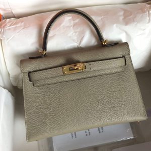 Replica Hermes Mini Kelly 19cm Bag Full Handmade in Green Epsom Leather With Gold Buckle