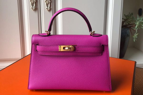 Replica Hermes Mini Kelly 19cm Bag Full Handmade in Raspberry Epsom Leather With Gold/Silver Buckle