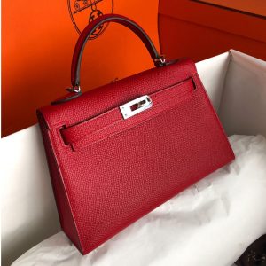 Replica Hermes Mini Kelly 19cm Bag Full Handmade in Red Epsom Leather With Gold/Silver Buckle