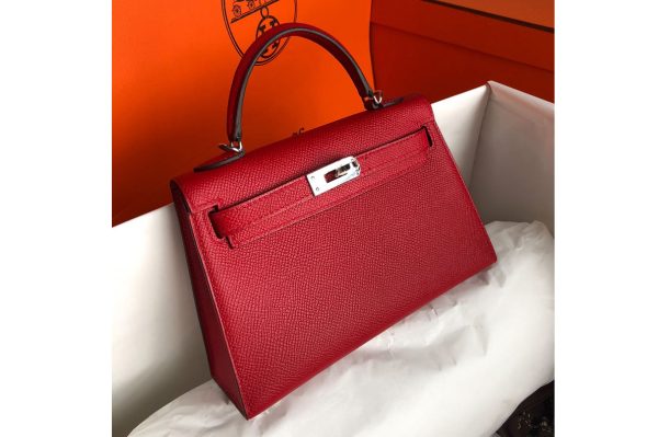 Replica Hermes Mini Kelly 19cm Bag Full Handmade in Red Epsom Leather With Gold/Silver Buckle