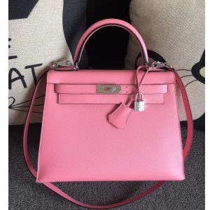 Replica Hermes Kelly 28 Bag in Pink Epsom Leather With Silver Buckle