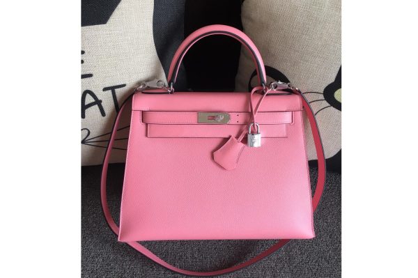 Replica Hermes Kelly 28 Bag in Pink Epsom Leather With Silver Buckle