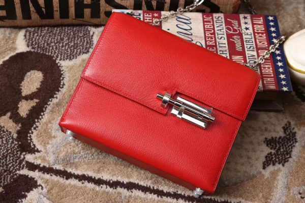 Replica Hermes mini Chevre verrou 18cm shoulder Bag in Original Red Leather