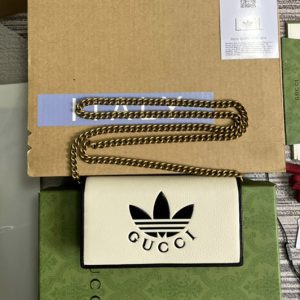 Replica adidas x Gucci 621892 wallet with chain in White and Black leather