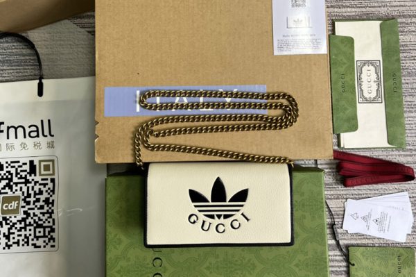 Replica adidas x Gucci 621892 wallet with chain in White and Black leather