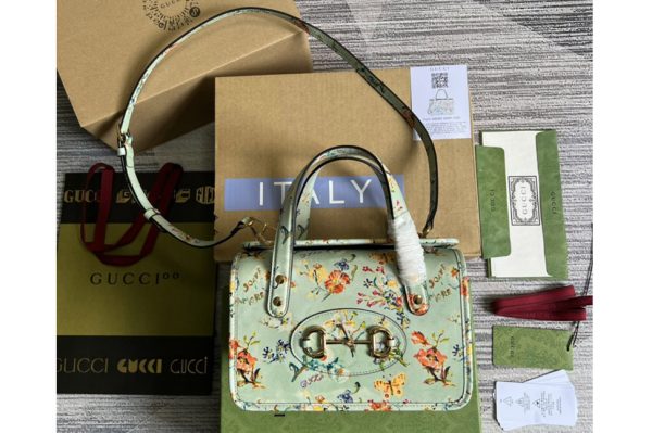 Replica Gucci 645453 Gucci Horsebit 1955 mini bag in flower print off-white leather