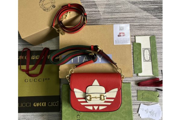 Replica Gucci 658574 adidas x Gucci Horsebit 1955 mini bag in Red and white leather