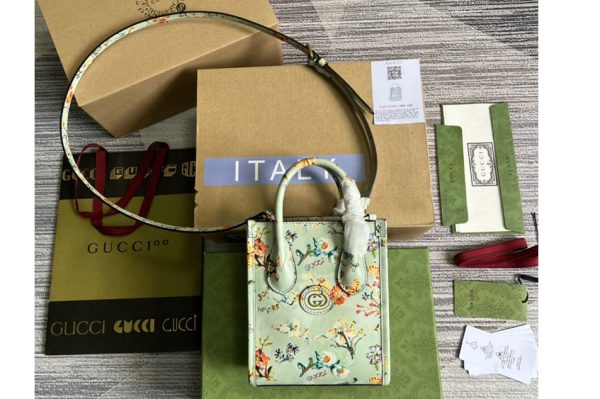 Replica Gucci 671623 Mini tote bag with Interlocking G in flower print off-white leather