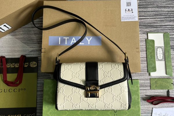 Replica Gucci 675778 Medium GG shoulder bag in White debossed GG leather