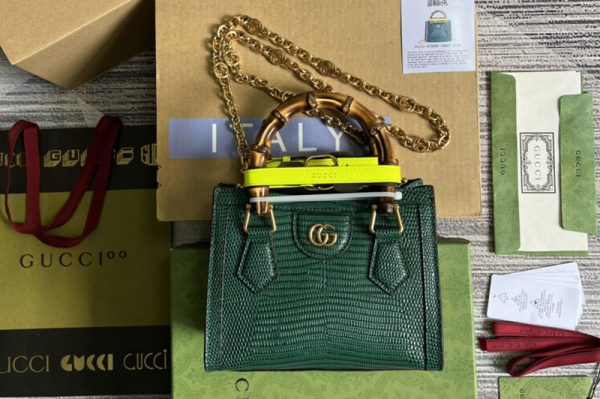 Replica Gucci ‎675800 Gucci Diana lizard mini bag in Green lizard