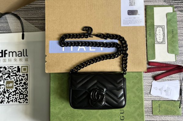 Replica Gucci 699757 GG Marmont belt bag in Black chevron matelassé leather