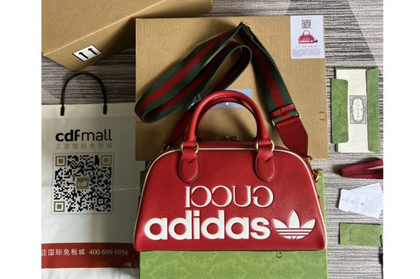 Replica adidas x Gucci 702397 mini duffle bag in Red and White leather