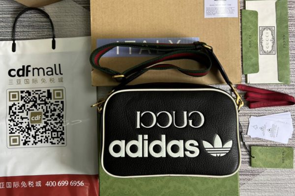 Replica adidas x Gucci 702427 small shoulder bag in Black leather