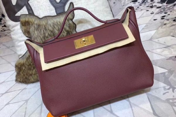 Replica Hermes Kellyw 24cm Bags Original Bordeaux Togo Leather Full Handmade