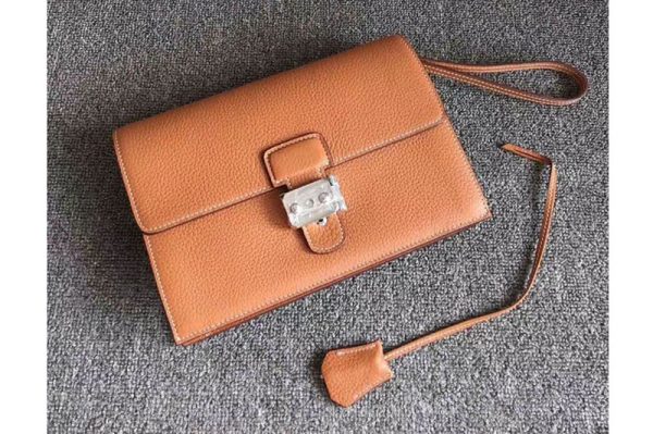 Replica Mens Hermes 24cm Clutch Bag Oiriginal Tan Swift Leather