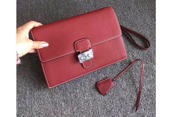 Replica Mens Hermes 24cm Clutch Bag Oiriginal Wine Swift Leather