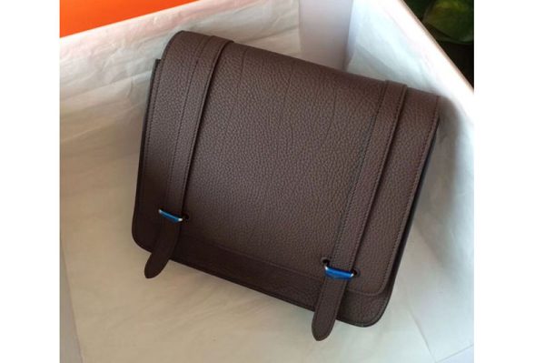 Replica Mens Hermes Steve 28mm Messenger Bags Oiriginal Dark Coffee Togo Leather