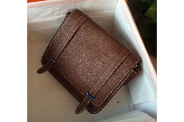 Replica Mens Hermes Steve 28mm Messenger Bags Oiriginal Brown Togo Leather