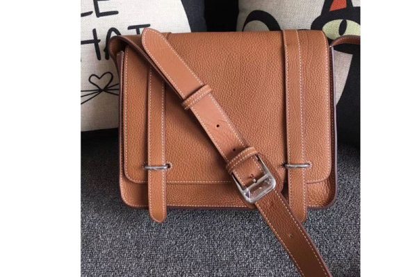 Replica Mens Hermes Steve 28mm Messenger Bags Oiriginal Tan Togo Leather