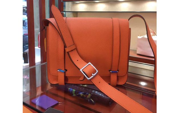 Replica Mens Hermes Steve 28mm Messenger Bags Oiriginal Orange Togo Leather