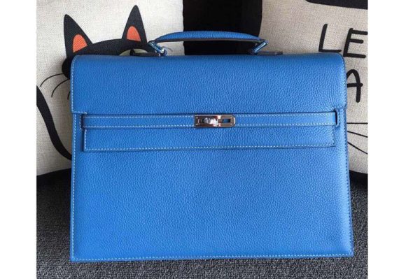 Replica Hermes Kelly Depeche 37mm Briefcase Bags Oiriginal Blue Togo Leather