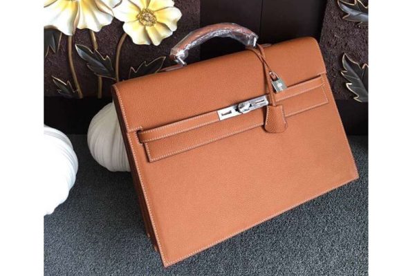 Replica Hermes Kelly Depeche 37mm Briefcase Bags Oiriginal Brown Togo Leather