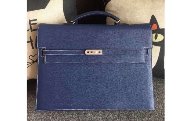 Replica Hermes Kelly Depeche 37mm Briefcase Bags Oiriginal Royal Blue Togo Leather