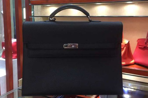 Replica Hermes Kelly Depeche 37mm Briefcase Bags Oiriginal Black Togo Leather