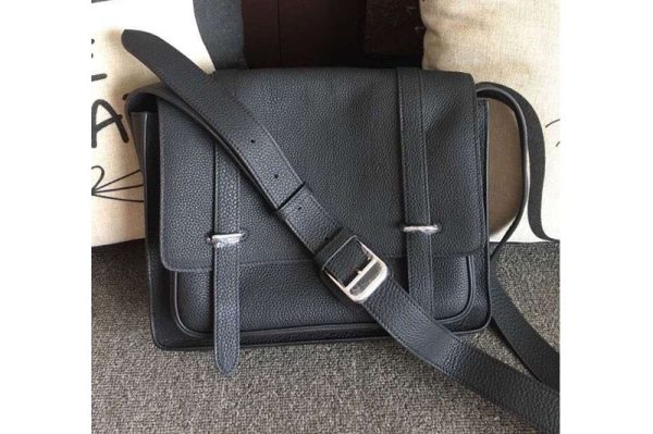 Replica Mens Hermes Steve 32cm Messenger Bags Oiriginal Black Togo Leather