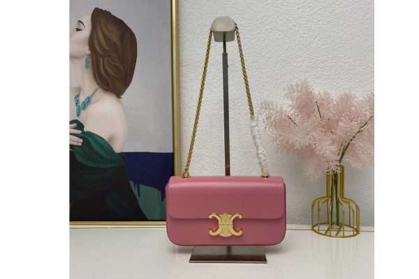 Replica Celine 197993 CHAIN SHOULDER BAG TRIOMPHE IN Pink SHINY CALFSKIN