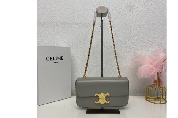 Replica Celine 197993 CHAIN SHOULDER BAG TRIOMPHE IN Gray SHINY CALFSKIN