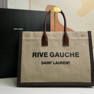 Replica Saint Laurent 499290 YSL RIVE GAUCHE TOTE BAG IN LINEN AND LEATHER