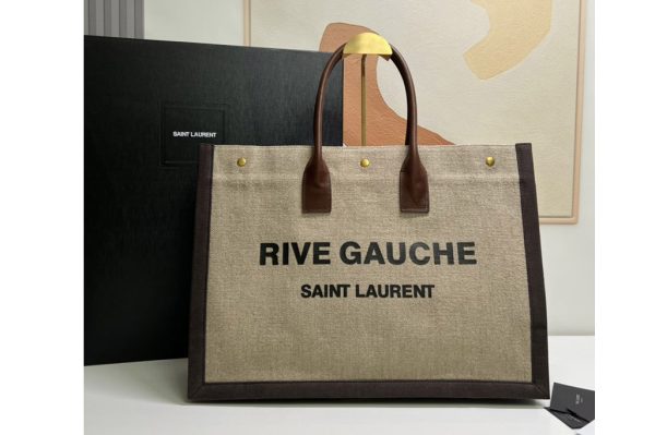 Replica Saint Laurent 499290 YSL RIVE GAUCHE TOTE BAG IN LINEN AND LEATHER