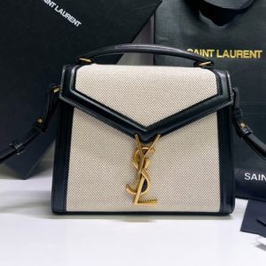 Replica Saint Laurent 623930 YSL CASSANDRA MINI TOP HANDLE BAG IN CANVAS AND Black SMOOTH LEATHER