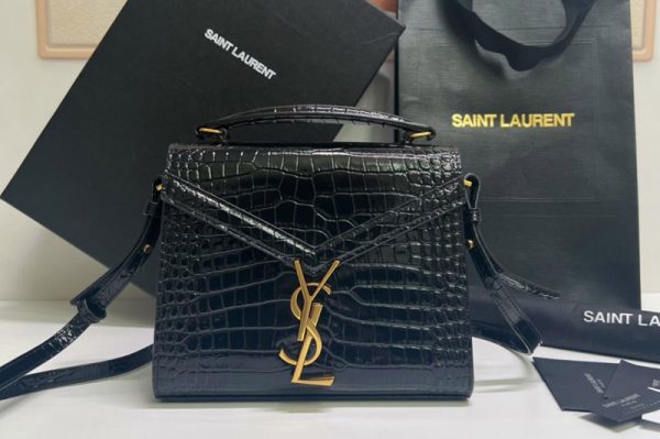 Replica Saint Laurent 623930 YSL CASSANDRA MINI TOP HANDLE BAG IN Black CROCODILE-EMBOSSED LEATHER