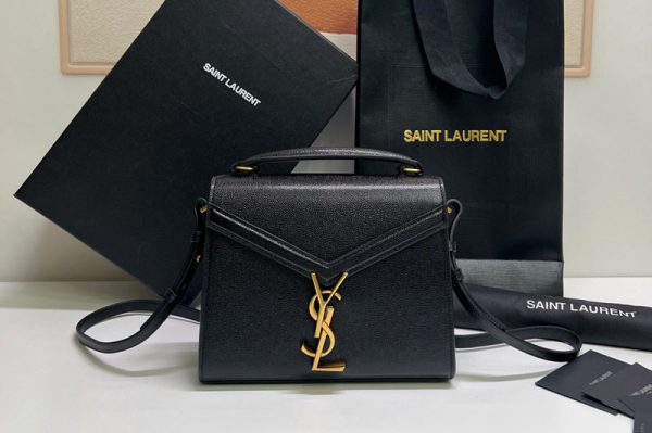 Replica Saint Laurent 623930 YSL CASSANDRA MINI TOP HANDLE BAG IN Black GRAIN DE POUDRE EMBOSSED LEATHER