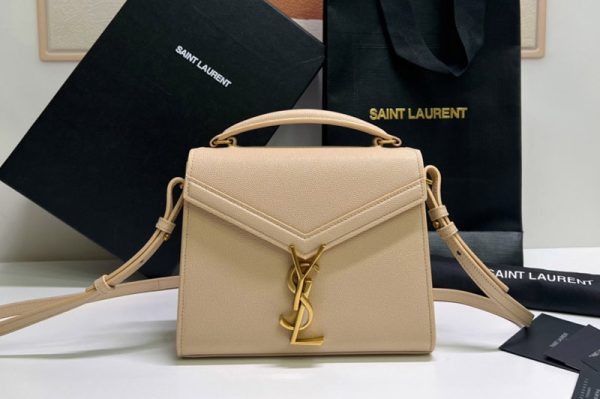 Replica Saint Laurent 623930 YSL CASSANDRA MINI TOP HANDLE BAG IN Beige GRAIN DE POUDRE EMBOSSED LEATHER