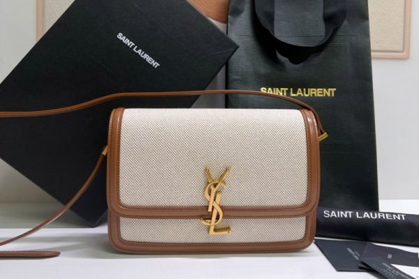 Replica Saint Laurent 634305 YSL SOLFERINO MEDIUM SATCHEL bag IN CANVAS AND Brown LEATHER