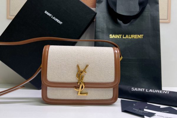 Replica Saint Laurent 634306 YSL SOLFERINO Small SATCHEL bag IN CANVAS AND Brown LEATHER