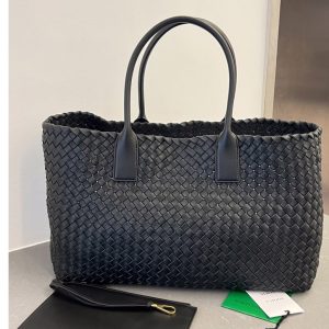 Replica Bottega Veneta 608811 Large Cabat tote bag in Black intrecciato leather