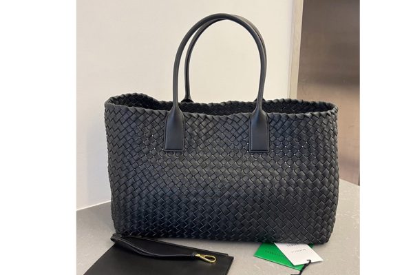 Replica Bottega Veneta 608811 Large Cabat tote bag in Black intrecciato leather